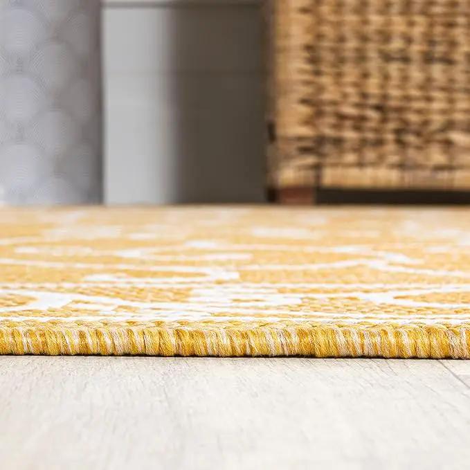 JONATHAN Y SMB106L-3 Charleston Vintage Filigree Textured Weave Indoor Outdoor Area Rug, Classic Traditional Easy-Cleaning,Bedroom,Kitchen,Backyard,Patio,Non Shedding, 3 X 5, Yellow/Cream by GreenHaven Gardens