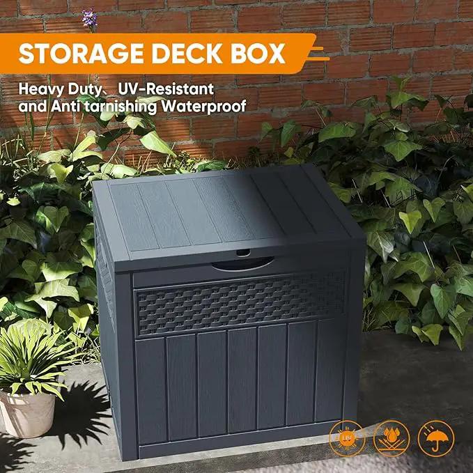 33 Gallon Resin Deck Box, Weatherproof Outdoor Storage Box for Patio, Garden, Pool, and Yard, Lockable Waterproof Bin for Tools, Cushions, and Accessories, Grey by GreenHaven Gardens