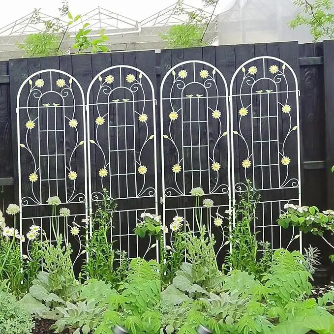 4 Pack Metal Garden Trellis 71" H Cream White Garden Fence Rustproof Trellis for Climbing Plants Support Roses Flower Outdoor Lawn, White 6FT by GreenHaven Gardens