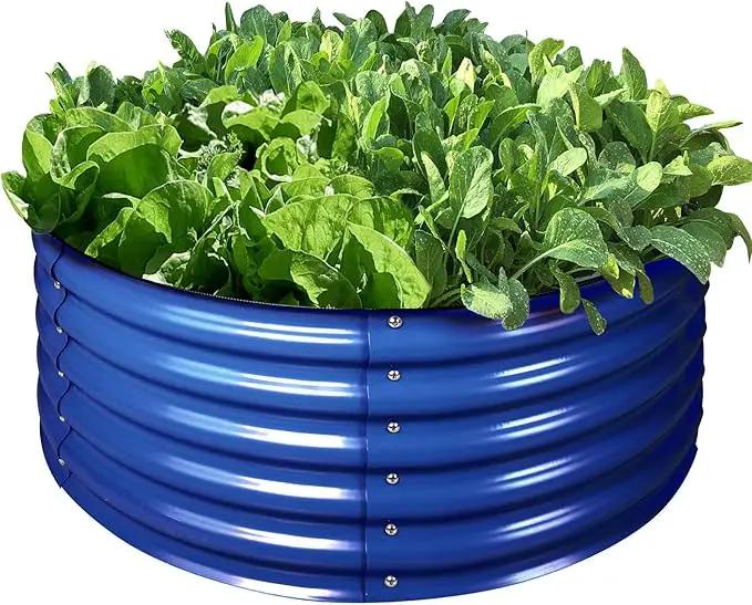 17" Tall, 42" Round Blue Raised Garden Bed Kit, Galvanized Metal Raised Garden Beds Outdoor for Vegetables Flowers,3.5 * 3.5 * 1.4Ft,Cobalt Blue by GreenHaven Gardens
