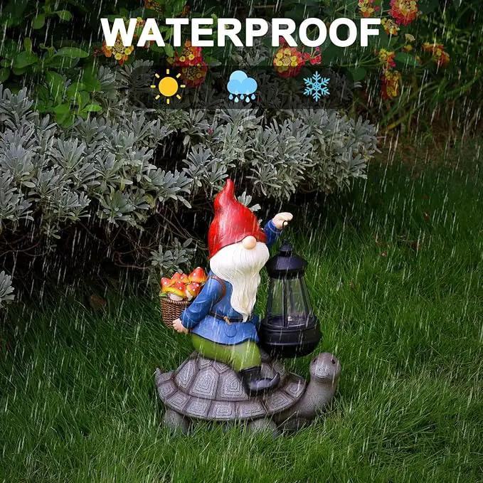 Gnome and Turtle Garden Decor, Large Outdoor Garden Sculptures & Statues, Outside Patio Yard Lawn Decorations, Housewarming for Women, Mom, Grandma with Solar Lantern by GreenHaven Gardens