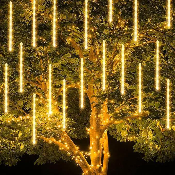 TW SHINE Christmas Meteor Shower Lights Outdoor, 864 LED 12" 24 Tubes Waterproof Christmas Lights Outdoor Plug in, Snow Falling Rain Icicle Xmas Lights Decorations, Warm White by GreenHaven Gardens