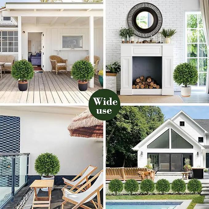 Artificial Boxwood Topiary Outdoor Plants with Spike, 2 Pack Faux Bushes UV Resistant Fake Shrubs for Front Porch Décor by GreenHaven Gardens