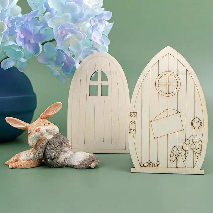 AUEAR, 24 Pack Fairy Door Miniature Wooden Garden Doors Windows Unfinished Window Accessories Mini House DIY Craft for Wall Home Party Decoration (6 Styles) by GreenHaven Gardens