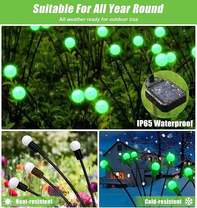 Solar Firefly Light, Christmas Lights for Outside Decorations, 4 Pack 24 LED Green Solar Garden Lights, Outdoor Waterproof Garden Decor for Yard Patio Pathway Lawn Christmas by GreenHaven Gardens