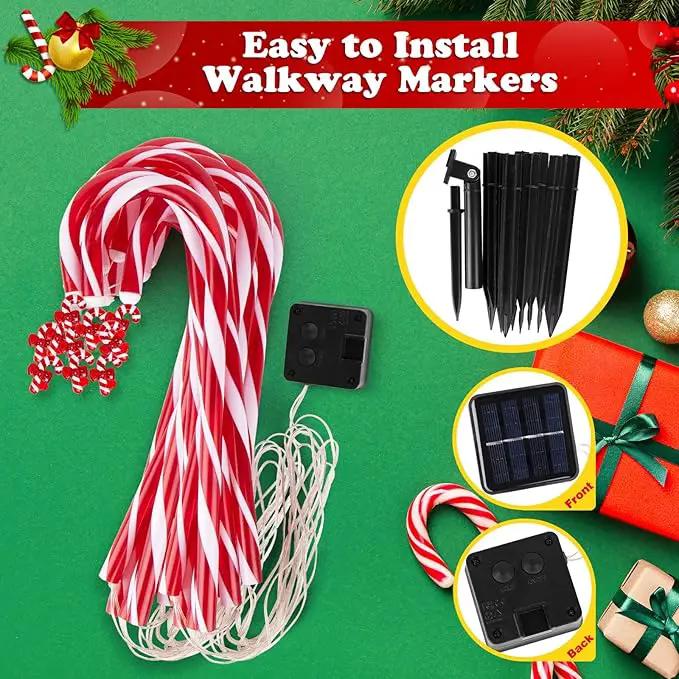 12 Pack Christmas Candy Cane Lights Outdoor Solar Pathway Lights Christmas Decorations Waterproof Driveway Walkway Markers Yard Garden Home Xmas Decor, 2-in-1 Rechargeable Solar Power by GreenHaven Gardens