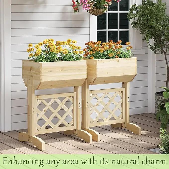 Raised Garden Bed, Standing Vertical Horticulture Planter Box for Backyard, Patio, Balcony, Planter for Flowers Herbs Vegetables for Indoor & Outdoo Decor with Trellis (Natural) by GreenHaven Gardens