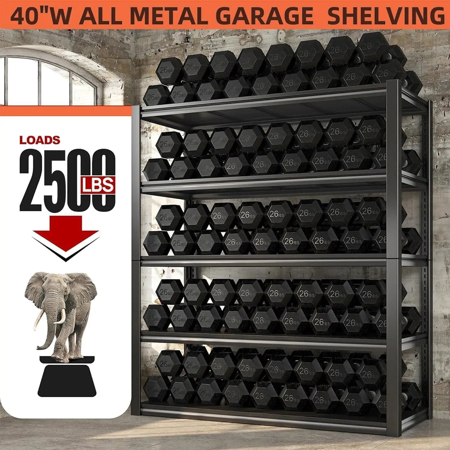 REIBII Garage Shelving Heavy Duty 2500LBS Storage Shelves 40" W Garage Shelves Heavy Duty Shelving Metal Shelves for Warehouse, Basement, Pantry, 40" W x 17.7" D x 72.2" H by GreenHaven Gardens