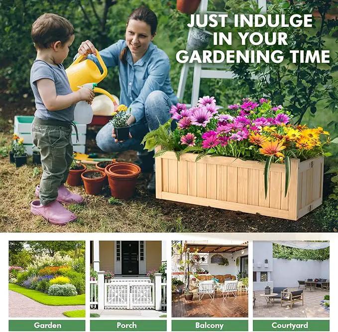 GRAFFY Raised Garden Bed, Folding Wood Planter Box w/Removable Bottom & Drainage, Elevated Planter for Flower Herb Vegetable Fruit, Plant Container for Grass Lawn Patio Backyard (27.5"D x 12"W x 10"H) by GreenHaven Gardens