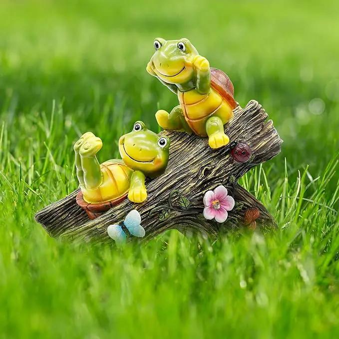 Garden Turtle Figurines Outdoor Decorations, Solar Statue Sweet Frog Face Turtles Decor with 4 LED Lights, Unique Garden Art Resin Statue Gifts for Patio Lawn Porch Yard by GreenHaven Gardens