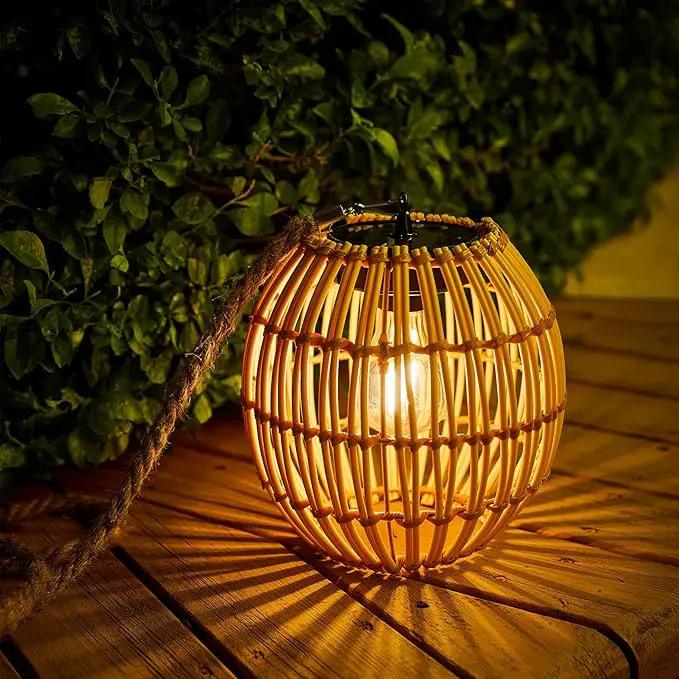 Hanging Solar Lantern Outdoor Waterproof, Large Solar Rattan Lantern Outdoor with Twine Handle, Bright Solar Outdoor Lights with Edison Bulb for Garden Patio Yard Decoration by GreenHaven Gardens