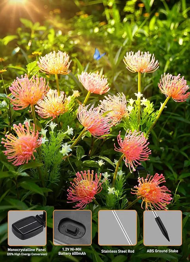 Brightown Outdoor Solar Garden Lights - 4 Pack LED Flower Lights with Glowing Flowers & Stems, Realistic, Bigger Solar Panel, Waterproof for Yard Patio Home, Pink by GreenHaven Gardens