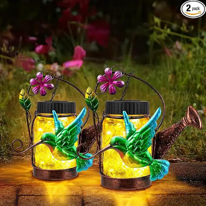 2 Pack Solar Lanterns Outdoor Waterproof Kettle Hanging Solar Lantern, Watering Jar Outdoor Solar Lanterns with Hummingbird Decor for Yard Garden Tree by GreenHaven Gardens