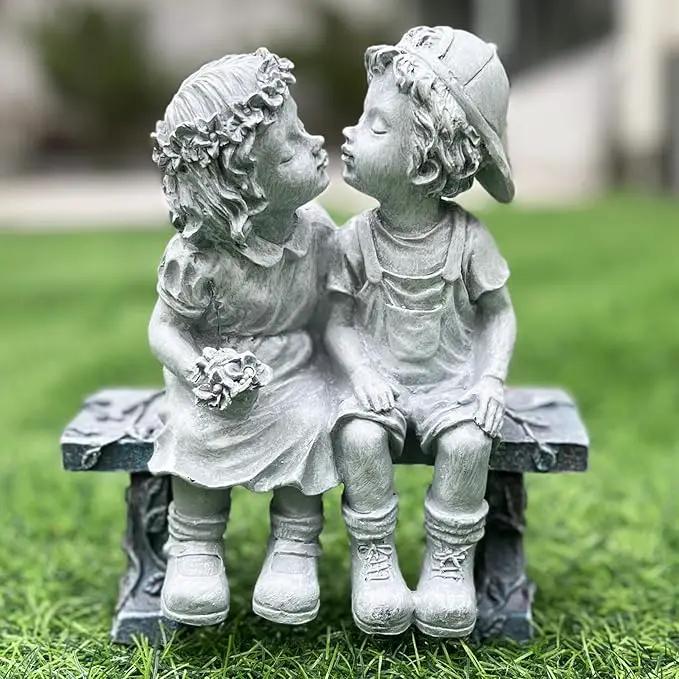 Elenon Garden First Kiss Outdoor Statue Decorative, Flower Bed Decor Boy and Girl Garden Statues, Couple Puppy Love Garden Sculpture for Yard Patio Art Decoration by GreenHaven Gardens