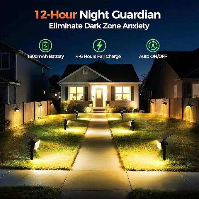 Solar Spot Lights Outdoor, 92 LEDs Landscape Lighting with 3 Lighting Modes and Auto On/Off, IP67 Waterproof Spotlights, Outdoor Solar Lights for Yard Garden, 6 Pack (Warm White) by GreenHaven Gardens