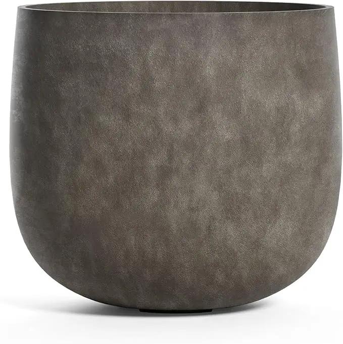 Mondo Large Planter – River Stone Finish – Fiberglass Indoor/Outdoor and Weather-Resistant Round Planter (26" D x 24" H Exterior, 24.6" D x 24" H Interior) by GreenHaven Gardens