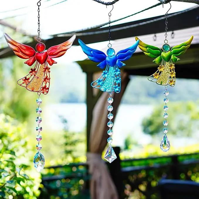 Set of 3 Guardian Angel Suncatchers, Crystal Angel Sun Catcher for Windows Hanging, Stained Glass Angel Ornament for Outdoor Christmas Decor by GreenHaven Gardens