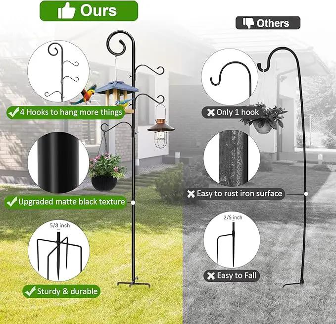 108 Inch Shepherds Hooks for Outdoor 2 Pack, Bird Feeder Poles with 4 Hooks, Shepherds Hook for Bird Feeders Outside with Base, Garden Pole for Hanging Plant Baskets, Weddings Decor (108 Inch) by GreenHaven Gardens