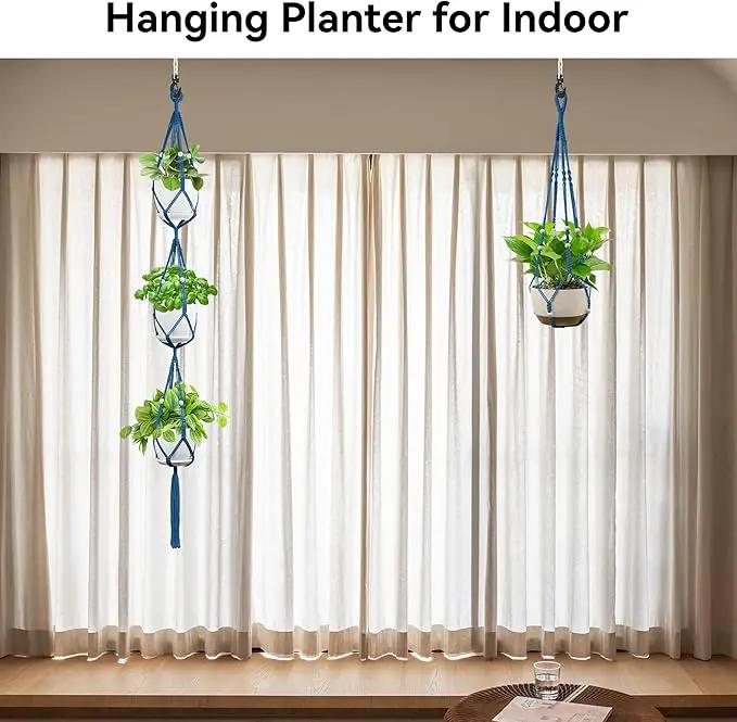 USLAI Macrame Plant Hanger Indoor Outdoor, Up to 4-15 inch Pot, Heavy 20lb Planters, Extra Long Strong Hanging Planter Basket Holder, Boho Home Decor, 35+72 Inch, Blue (POTS NOT Included) by GreenHaven Gardens