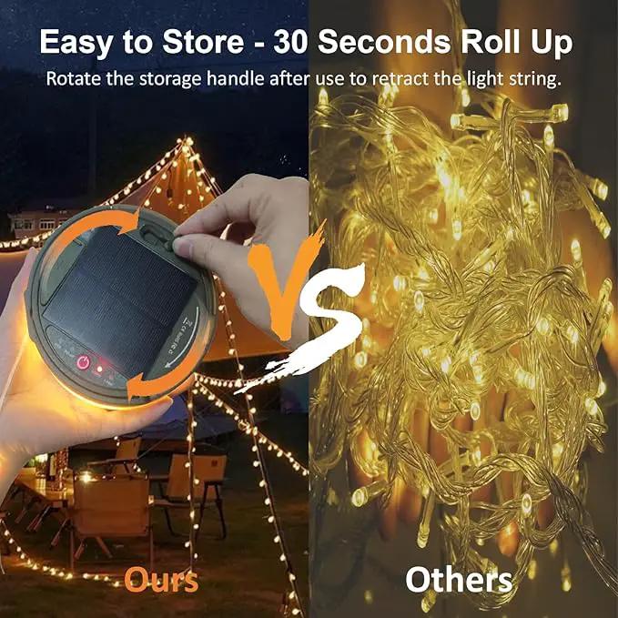 Solar Camping String Lights, 39.4FT Portable Waterproof Camping Light with 8 Lighting Modes, Solar Powered and USB Rechargeable Tent Lantern with Remote Control for Camping, Yard, Garden and Hiking by GreenHaven Gardens