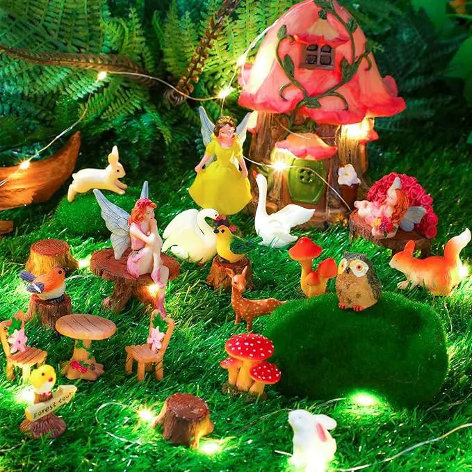 Soaoo Fairy House Garden Figurines Kit Spring Garden Decor Easter Basket Decoration Spring Decoration Outdoor Wildflower Butterfly Fairy Mushroom Party Supplies Micro Landscape Ornaments by GreenHaven Gardens