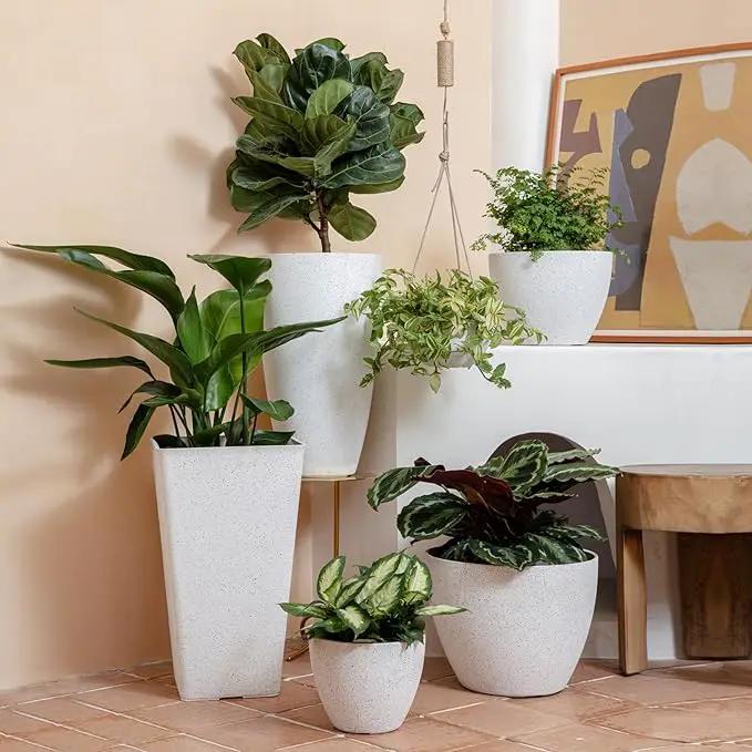 LA Jolie Muse Hanging Planters for Indoor Plants - Flower Pots Outdoor 10 inch Garden Planters and Pots,Speckled White Set of 2 by GreenHaven Gardens