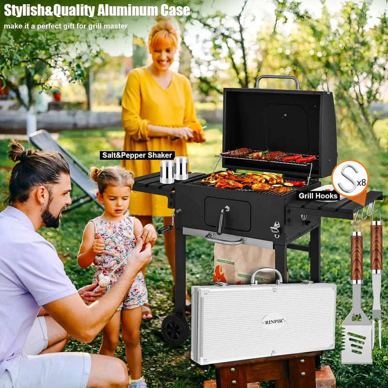 35pcs Deluxe Grilling Gifts Set for Birthday Fathers Day, Stainless Steel BBQ Accessories Kit for Men Dad, Professional Grill Tools Utensils with Scissors, Meat Claws in Aluminum Case Brown by GreenHaven Gardens