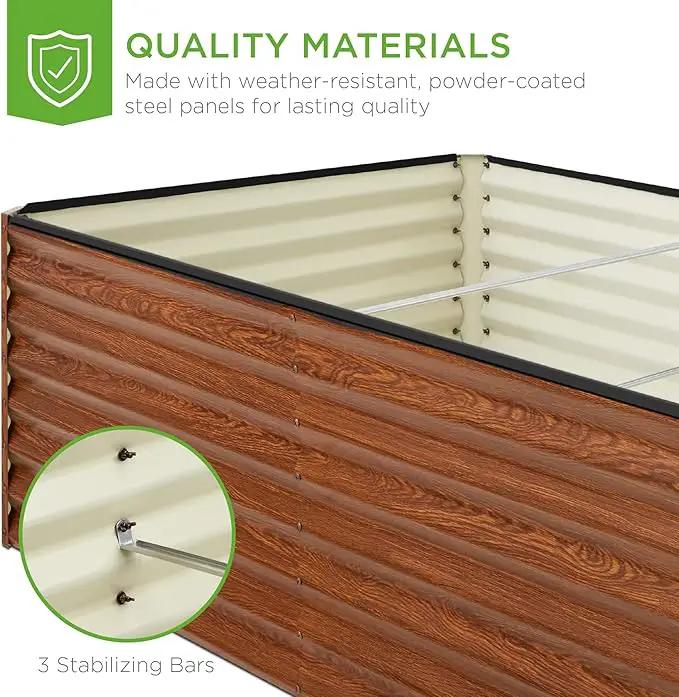 Best Choice Products 8x4x2ft Outdoor Metal Raised Garden Bed, Deep Root Planter Box for Vegetables, Flowers, Herbs, and Succulents w/ 478 Gallon Capacity - Wood Grain by GreenHaven Gardens