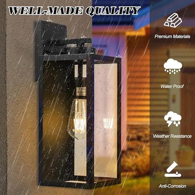 16-inch Large Outdoor Wall Light Fixture, Black Exterior Wall Lantern Waterproof, Farmhouse Porch Sconce Lighting With Glass, Modern Wall-Mounted Outside Lights for House, Garage, Patio Lamp, 2 Packs by GreenHaven Gardens