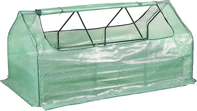 Aoodor 6 x 3 x 1 ft Raised Garden Bed with Mini Greenhouse Kit, Metal Planter Box with 2 Roll-Up Zipper Doors for Vegetables, Herbs, and Flowers by GreenHaven Gardens