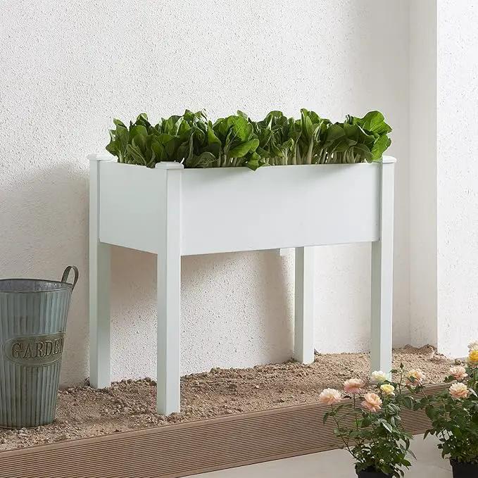 Psilvam Raised Garden Bed with Legs, Poly Lumber Raised Planter Box, Outdoor Elevated Garden Bed Suit for Backyard, Patio, Balcony 34" D x 18" W x 30" H（White） by GreenHaven Gardens
