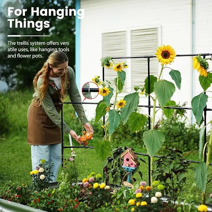 KING BIRD Raised Garden Bed with Wall Trellis Galvanized Planter Garden Box Outdoor for Gardening, Climbing Vegetables, Flowers 7.87x3.94x0.98 Ft, Silver by GreenHaven Gardens