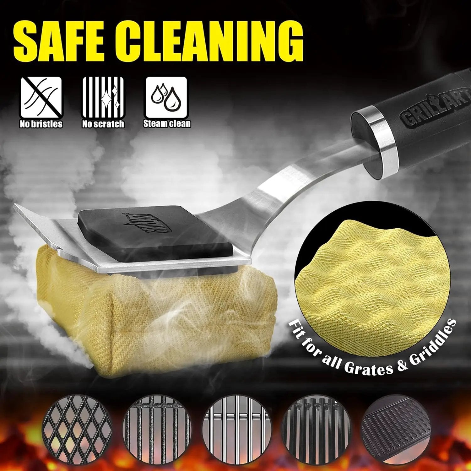 GRILLART Grill Brush for Outdoor Grill Bristle Free - Reinforced Grill Cleaner Scraper BBQ Brush - Replaceable Head Barbecue Grill Cleaning Brush - Safe BBQ Accessories Grill Tools - Gifts for Men/Dad by GreenHaven Gardens