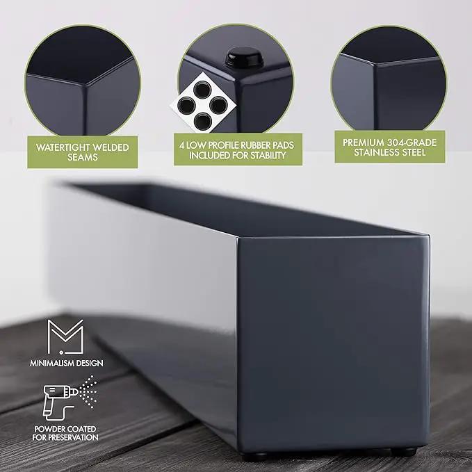 DR&Co Modern Grey Rectangle Planter Box, 16" Metal Planter Perfect for Succulent, Narrow Box for Table or Window Sill, Rectangular Stainless Steel Long by GreenHaven Gardens