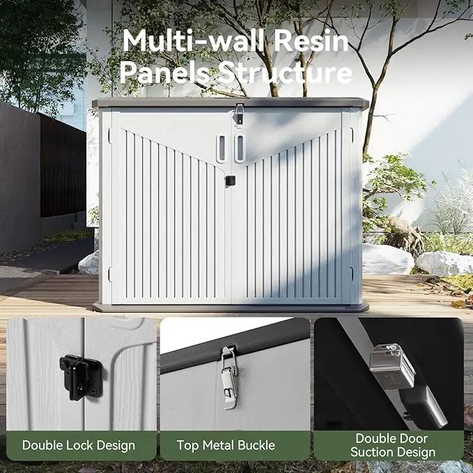 Aoxun 35 Cu.Ft Outdoor Storage Shed, Waterproof Horizontal Resin Cabinet for Trash Cans, Lawn Mowers, Generators, and Garden Tools, White by GreenHaven Gardens