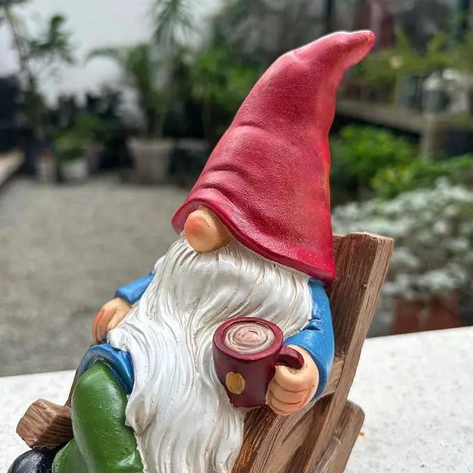 Drinking Coffee Faceless Garden Gnome Statue Decoration 7.1" Figurine Ornament for Indoor Outdoor Home Patio Yard Lawn by GreenHaven Gardens