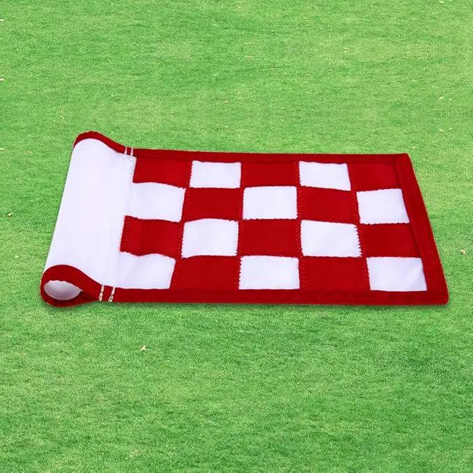 Nylon Golf Putting Green Flags - Solid & Checkered, Indoor/Outdoor, 8.7"x6" (White-Red) by GreenHaven Gardens