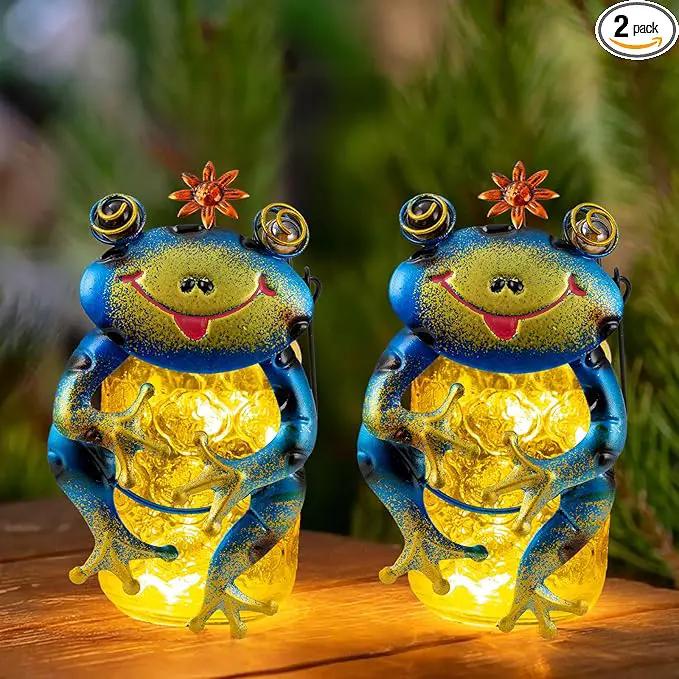 2 Pack Frog Solar Lantern,Jar Solar Lanterns Outdoor Waterproof Frog Hanging Solar Lantern,Outdoor Solar Lanterns with String Light for Garden Table Decor by GreenHaven Gardens