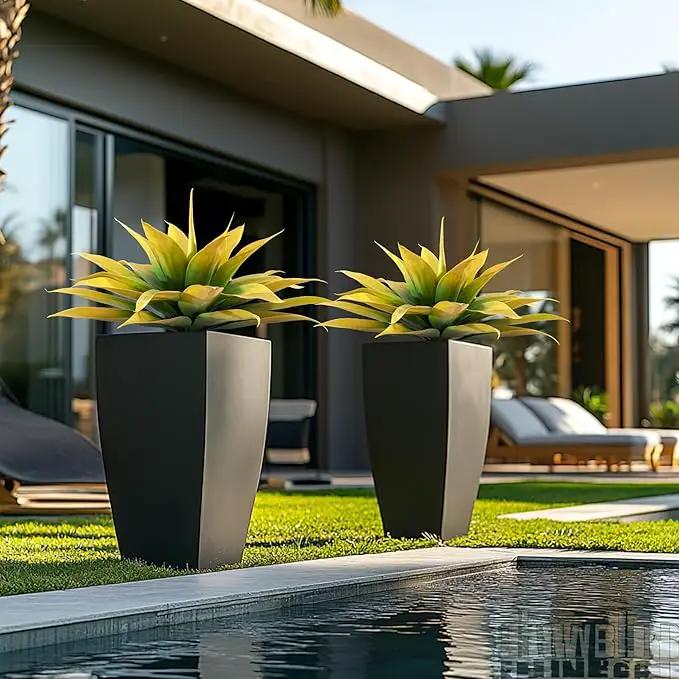 Artificial Plants Outdoor Faux Plant,Artificial Agave Faux Hostas Outdoor Uv Resistant Artificial Plants Indoor Fake Plant Artificial Agave Plant Indoor(2pcs, 28") Yellow by GreenHaven Gardens