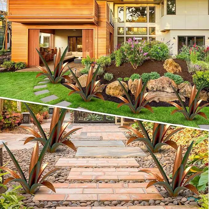 DIY Metal Agave Plant Art Yard Tequila Art Sculpture, Tequila Rustic Garden Sculpture Statue Outdoor Decor,Agave Metal Plants for Yard, Garden Lawn Ornaments (9 Leaves -Green) by GreenHaven Gardens