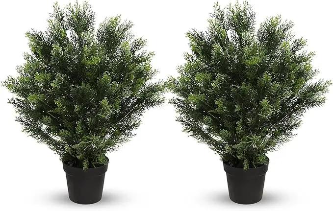 momoplant 31 Inch Tall Artificial Cedar Topiary Tree Set of 2 Faux Cypress Evergreen Potted Plants for Outdoor & Indoor Decor by GreenHaven Gardens