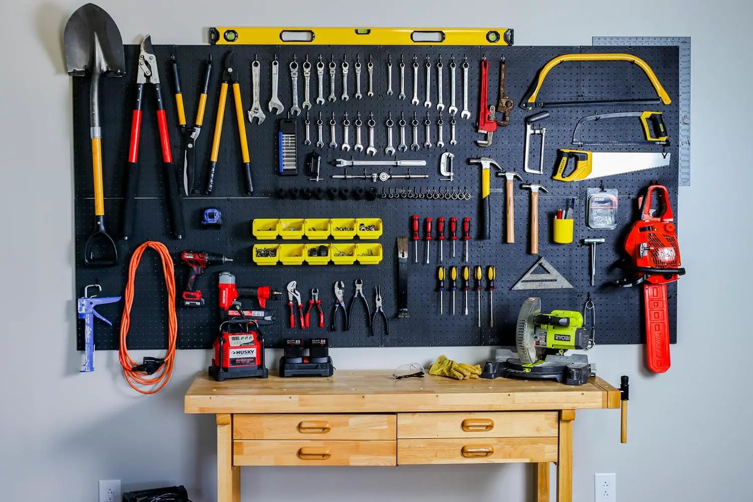 WallPeg Pegboard Panels Garage Organization - 12 ea (24"x16") Black Peg Board Panel Set - (PB-1-B) Tool Organizer, Crafts, Shop, Home, Office, Wall Storage Kit by GreenHaven Gardens