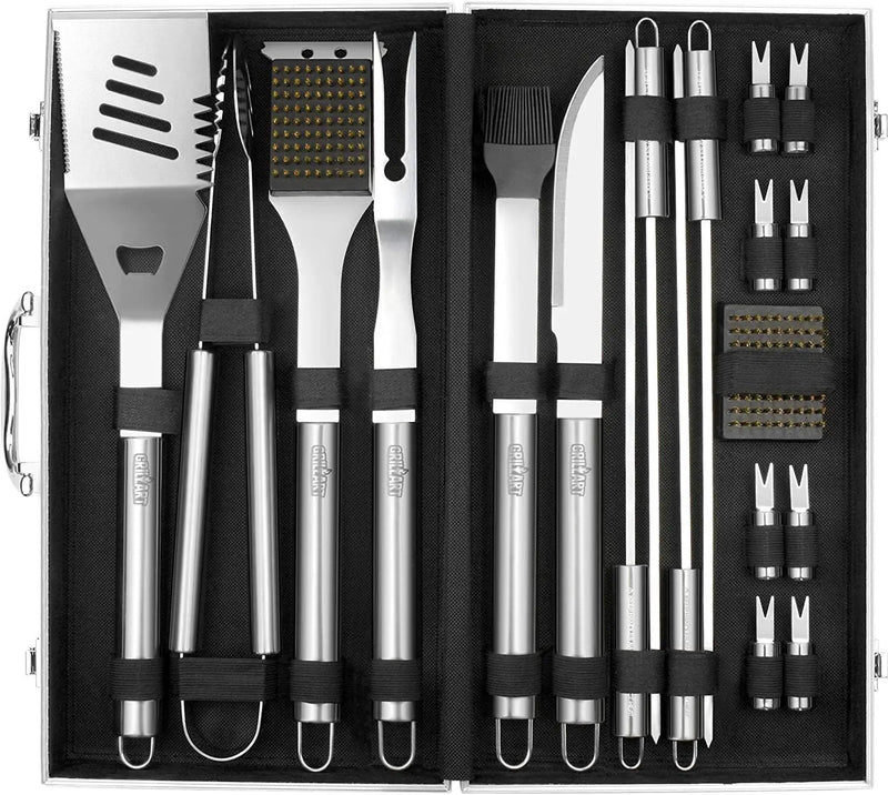 GRILLART BBQ Grill Utensil Tools Set Reinforced BBQ Tongs 19-Piece Stainless-Steel Barbecue Grilling Accessories w/Aluminum Storage Case -Complete Outdoor Grill Kit for Dad, Birthday Gift for Man Dad by GreenHaven Gardens