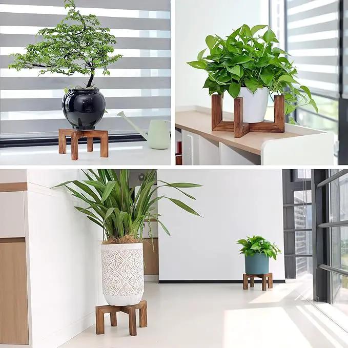 Plant Stand, Indoor/Outdoor Wood Plant Holder, Single Flower Pot Stand, Sturdy Planter Stand by GreenHaven Gardens