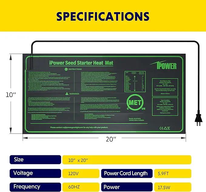 iPower Seedling Heat Mat Heating Pad 10"x20" with Digital Thermostat Combo Set, Waterproof for Indoor Seed Starting and Plant Germination by GreenHaven Gardens