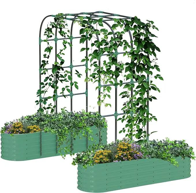 Galvanized Raised Garden Bed with 96" Tall Vertical Arch Trellis – Expandable Rust-Resistant Planter Box for Outdoor Plants, Flowers, Herbs & Vines – Includes Plant Clips, Drainage Netting,Green by GreenHaven Gardens