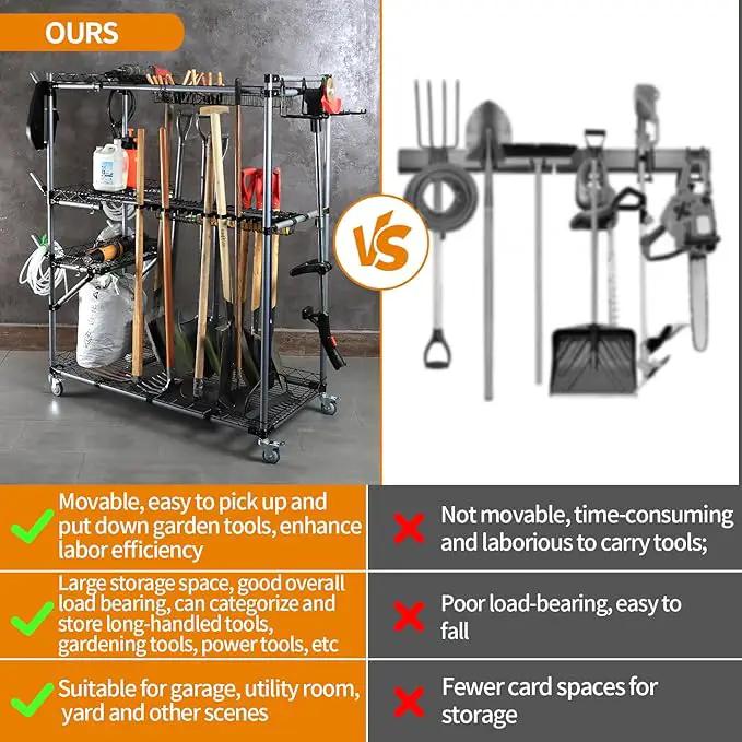 BIG Garden Tool Organizer with Wheels - Rolling Storage Rack - Multifunctional Cart by GreenHaven Gardens