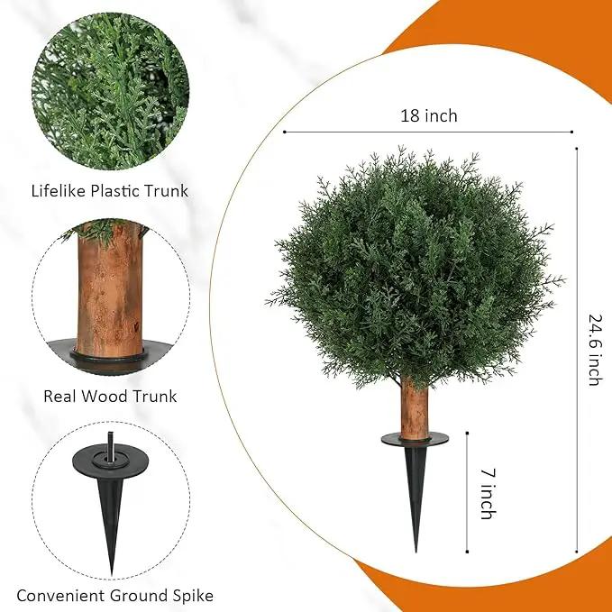Artificial Cedar Topiary Ball Trees with Ground Spike Set of 2, 24.6 inch UV-Resistant Faux Shrubs for Indoor/Outdoor Decor – Fake Cypress Perfect for Garden, Porch, and Patio by GreenHaven Gardens