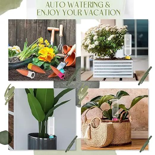 8 Pack Plant Watering Devices, Terracotta Self Watering Spikes with 25 oz Plastic Wine Bottles, Slow Release Plant Waterer Self Watering Planter for Vacation Indoor Outdoor Plant by GreenHaven Gardens
