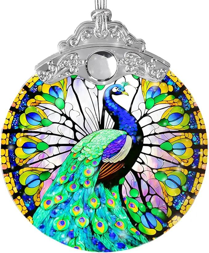 Stained Glass Suncatcher, Jocidea Peacock Ornament, Christmas Ornaments, Holidays Ornaments, Christmas Tree Decor, Peacock Decor for Home, Peacock Gifts by GreenHaven Gardens